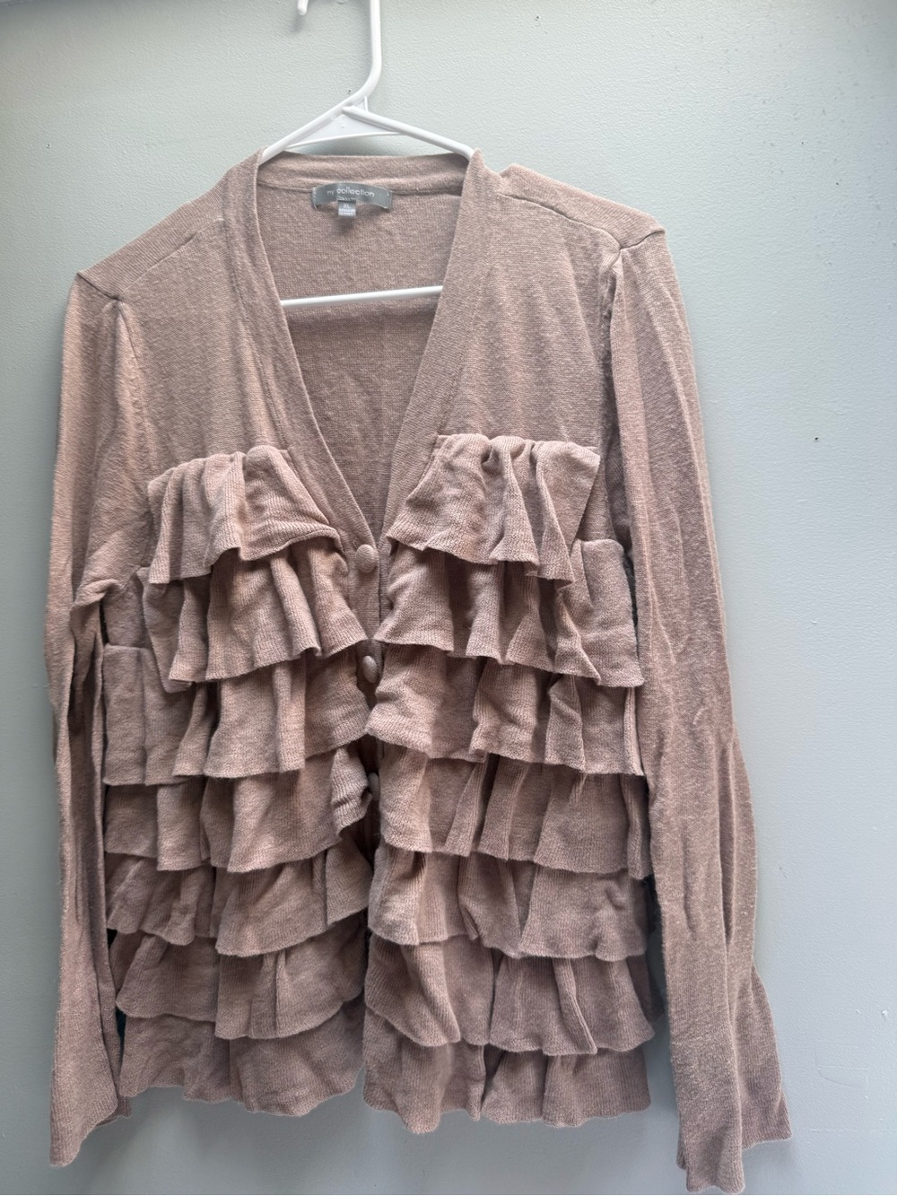 NY Collection Ruffle-Trim Cardigan - Mauve